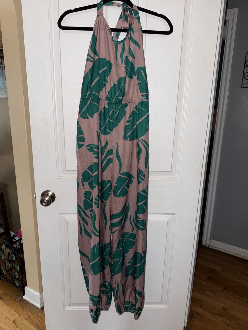 Women's Green Leaf Print Halter one piece